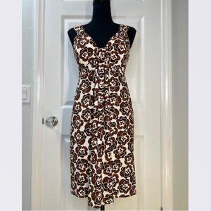 Nine West Dress in Brown Floral Print with Front Panel Pleat – Size 10